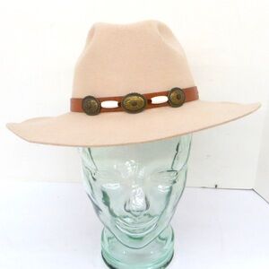 Vintage Eddy Bros Yancy Hat Concho Band Beige Wool USA Made Western Sz S clean